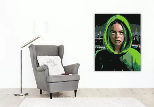 Billie Eilish Portré - számfestő készlet - Számfestő.hu - 80×100cm - keret nélkül