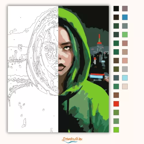 Billie Eilish Portré - számfestő készlet - Számfestő.hu - 40×50cm - Keret nélkül
