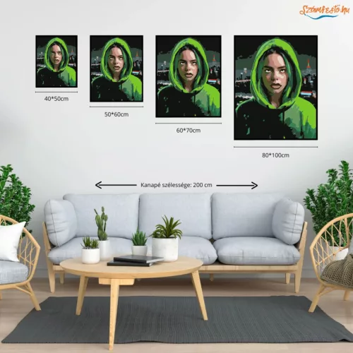 Billie Eilish Portré - számfestő készlet - Számfestő.hu - 40×50cm - Keretre feszítve