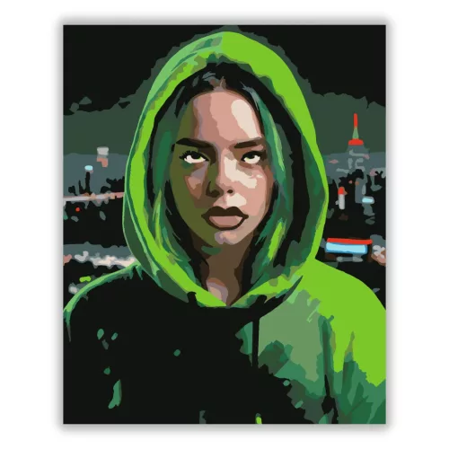 Billie Eilish Portré - számfestő készlet - Számfestő.hu - 40×50cm - Keretre feszítve