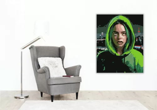Billie Eilish Portré - számfestő készlet - Számfestő.hu - 40×50cm - Keretre feszítve