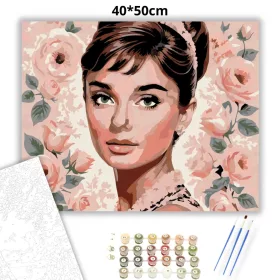 Audrey Hepburn Portré - számfestő készlet - Számfestő.hu - 40×50cm - Keret nélkül