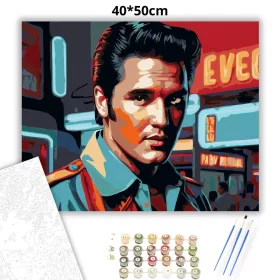 Elvis Presley Neon Portré - számfestő készlet - Számfestő.hu - 40×50cm - Keret nélkül