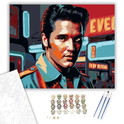 Elvis Presley Neon Portré - számfestő készlet - Számfestő.hu - 50×60cm - keretre feszítve