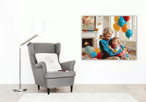 Nagymama és Unoka Születésnapi Ölelése - számfestő készlet - Számfestő.hu - 50×60cm - keretre feszítve