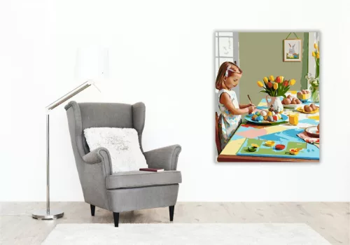 Húsvéti Reggel Festett Tojásokkal - számfestő készlet - Számfestő.hu - 80×100cm - keret nélkül