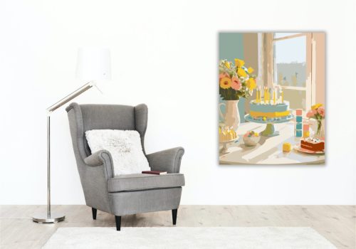 Születésnapi Asztal Virágokkal és Tortával - számfestő készlet - Számfestő.hu - 40×50cm - keret nélkül