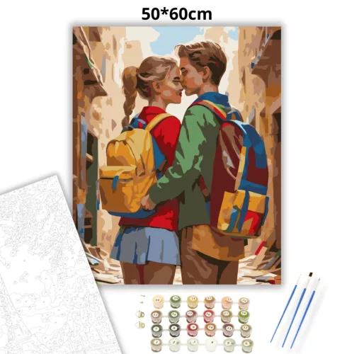 Ballagó Barátok Ölelése - számfestő készlet - Számfestő.hu - 50×60cm - Keret nélkül