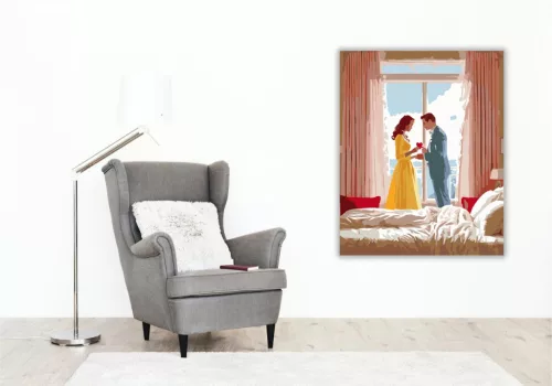 Valentin-napi Szerelmespár a Hálószobában - számfestő készlet - Számfestő.hu - 60×70cm - keretre feszítve