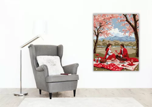 Valentin-napi Piknik Cseresznyefák Alatt - számfestő készlet - Számfestő.hu - 80×100cm - keret nélkül