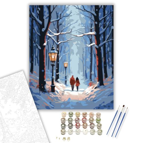 Romantikus Téli Séta a Havas Erdőben - számfestő készlet - Számfestő.hu - 80×100cm - keret nélkül