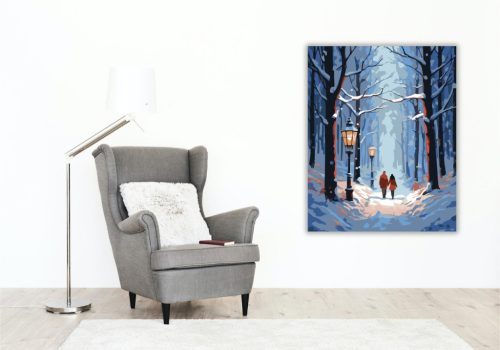 Romantikus Téli Séta a Havas Erdőben - számfestő készlet - Számfestő.hu - 50×60cm - keret nélkül