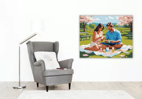 Valentin-napi Piknik Szerelmespárral - számfestő készlet - Számfestő.hu - 60×70cm - keret nélkül