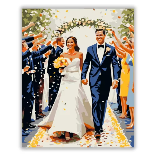 Esküvői Menet Virágszirmok Között - számfestő készlet - Számfestő.hu - 60×70cm - Keret nélkül