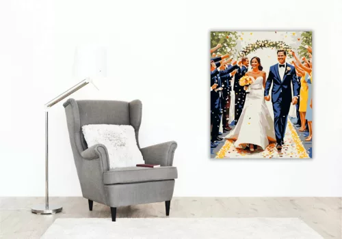 Esküvői Menet Virágszirmok Között - számfestő készlet - Számfestő.hu - 60×70cm - Keret nélkül
