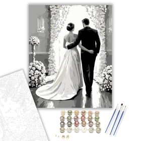 Esküvői Pár Virágkapu Alatt - számfestő készlet - Számfestő.hu - 40×50cm - keret nélkül