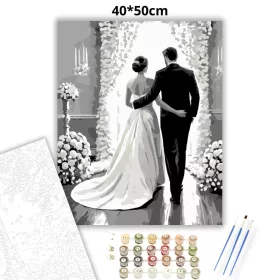 Esküvői Pár Virágkapu Alatt - számfestő készlet - Számfestő.hu - 40×50cm - Keret nélkül