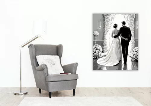 Esküvői Pár Virágkapu Alatt - számfestő készlet - Számfestő.hu - 60×70cm - keretre feszítve