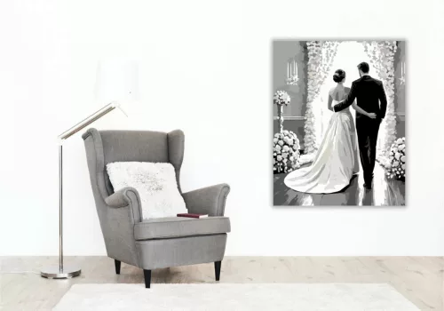 Esküvői Pár Virágkapu Alatt - számfestő készlet - Számfestő.hu - 40×50cm - Keretre feszítve