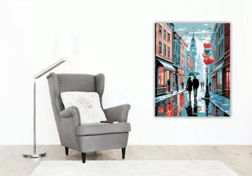 Valentin-napi Séta a Városi Utca Fényei Között - számfestő készlet - Számfestő.hu - 50×60cm - keret nélkül