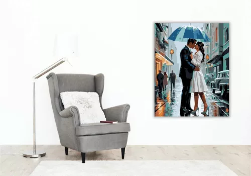 Esküvői Csók az Esőben - számfestő készlet - Számfestő.hu - 50×60cm - Keret nélkül
