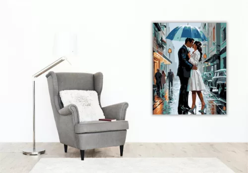Esküvői Csók az Esőben - számfestő készlet - Számfestő.hu - 40×50cm - keretre feszítve