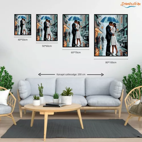 Esküvői Csók az Esőben - számfestő készlet - Számfestő.hu - 40×50cm - Keretre feszítve