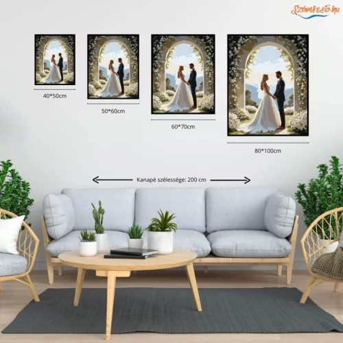 Esküvői Pár a Virágkapu Alatt - számfestő készlet - Számfestő.hu - 40×50cm - Keret nélkül