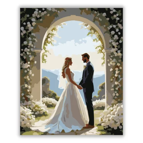 Esküvői Pár a Virágkapu Alatt - számfestő készlet - Számfestő.hu - 40×50cm - Keret nélkül