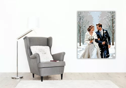 Téli Esküvői Séta Hóesésben - számfestő készlet - Számfestő.hu - 60×70cm - keret nélkül