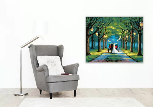 Esküvői Hintós Menet Az Erdős Úton - számfestő készlet - Számfestő.hu - 60×70cm - keret nélkül