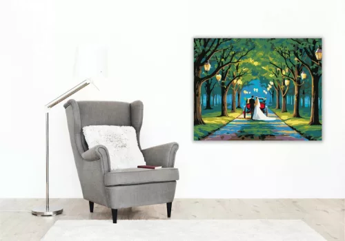 Esküvői Hintós Menet Az Erdős Úton - számfestő készlet - Számfestő.hu - 40×50cm - Keretre feszítve