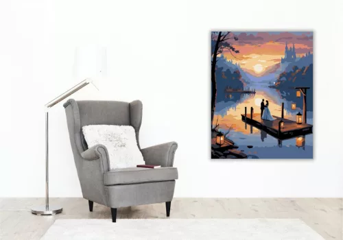 Romantikus Esküvő Naplementekor a Tóparton - számfestő készlet - Számfestő.hu - 60×70cm - keretre feszítve