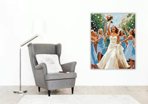 Menyasszony Csokordobás Pillanata - számfestő készlet - Számfestő.hu - 60×70cm - keretre feszítve