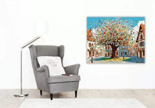 Húsvéti Tojásfa a Faluban - számfestő készlet - Számfestő.hu - 40×50cm - keret nélkül