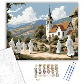 Húsvéti Falu Templom - számfestő készlet - Számfestő.hu - 40×50cm - keret nélkül