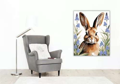 Barna Nyuszi Levendulával - számfestő készlet - Számfestő.hu - 40×50cm - Keret nélkül