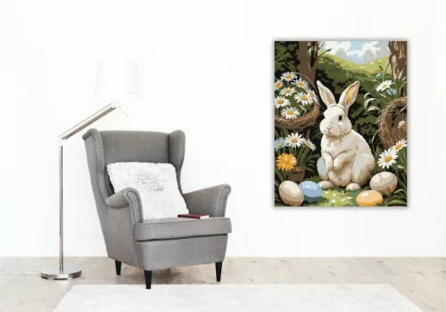 Nyuszi és Tojásfészek - számfestő készlet - Számfestő.hu - 50×60cm - keret nélkül