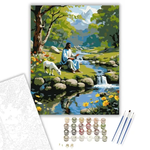 Jézus a Tavaszi Pataknál - számfestő készlet - Számfestő.hu - 40×50cm - keret nélkül