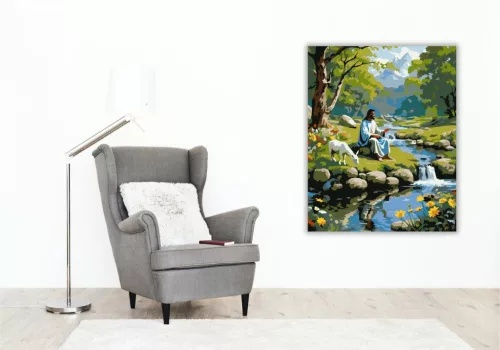 Jézus a Tavaszi Pataknál - számfestő készlet - Számfestő.hu - 50×60cm - keret nélkül