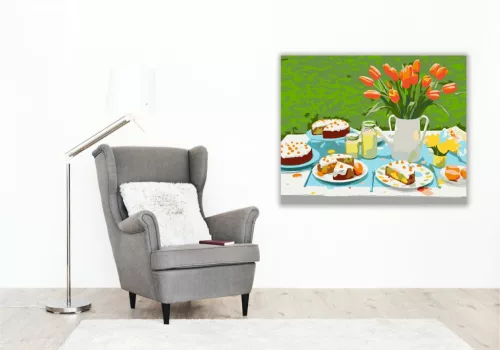 Húsvéti Brunch Asztal - számfestő készlet - Számfestő.hu - 80×100cm - keretre feszítve