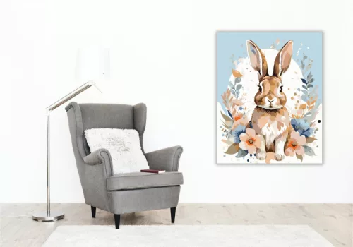 Virágokkal Körülvett Nyuszi - számfestő készlet - Számfestő.hu - 80×100cm - keretre feszítve