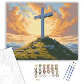 Húsvéti Napkelte Kereszttel - számfestő készlet - Számfestő.hu - 40×50cm - keret nélkül