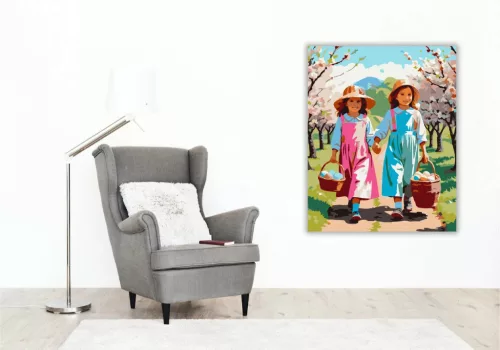 Gyermekek Húsvéti Kosarakkal - számfestő készlet - Számfestő.hu - 80×100cm - Keret nélkül