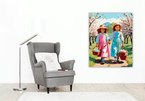 Gyermekek Húsvéti Kosarakkal - számfestő készlet - Számfestő.hu - 80×100cm - keretre feszítve