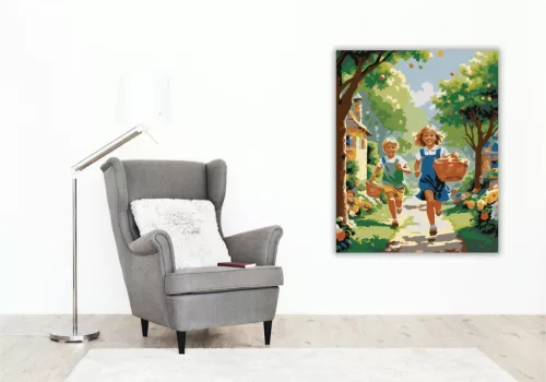 Húsvéti Tojásvadászat Gyermekekkel - számfestő készlet - Számfestő.hu - 40×50cm - keretre feszítve
