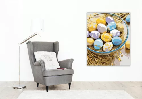 Virágos Húsvéti Tojások Üvegtálban - számfestő készlet - Számfestő.hu - 50×60cm - keret nélkül