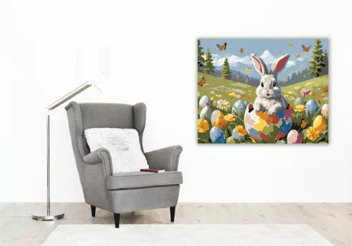 Nyuszi Színes Tojásban - számfestő készlet - Számfestő.hu - 40×50cm - keretre feszítve