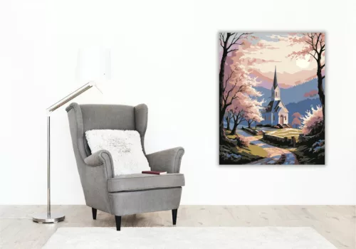 Húsvéti Hajnal a Kápolnánál - számfestő készlet - Számfestő.hu - 60×70cm - keret nélkül