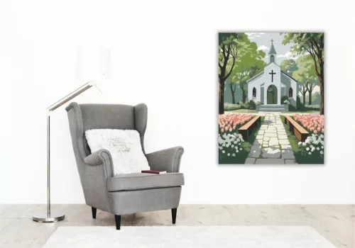 Húsvéti Templomkert - számfestő készlet - Számfestő.hu - 40×50cm - keretre feszítve